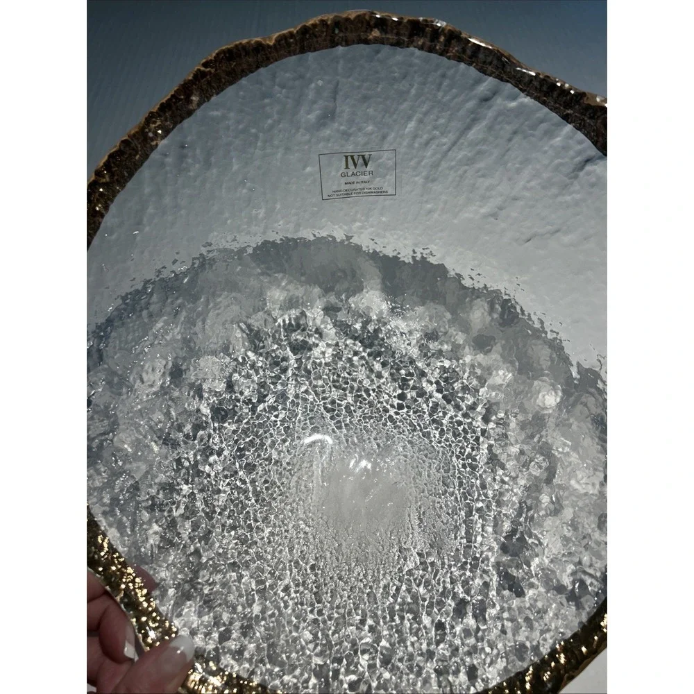 Glacier IVV Italian Textured Art Glass 10K Gold Trim Bowl 13